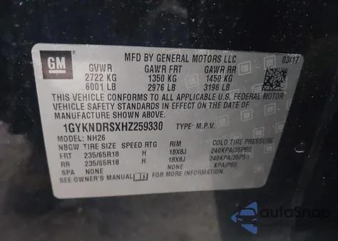 2017 Cadillac Xt5 Luxury из США, поврежденный, VIN 1GYKNDRSXHZ259330